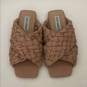 New Steve Madden Marina Slip-On Thick Woven Sandals- Nude-size 7